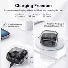 1 pieza Cepillo de limpieza + 1 pieza Caja de almacenamiento transparente con brillo, adecuado para Galaxy Buds 4 Pro Estuche suave para auriculares inalámbricos Bluetooth - transparente - Ver 4
