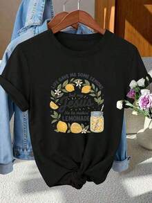 Soft 100% Cotton T-Shirt, 100% Pure Cotton, New Summer 2026 Style. New Women's Pure Cotton Crew Neck T-Shirt, Graphic Tee With Lemon And Lemonade Illustrations, Casual Cotton T-Shirt For Christian Lovers, Lightweight Summer Wear For Everyday Use And Outings. 100% Pure Cotton, Versatile And Comfortable For Everyday Wear In Spring And Summer. Machine Washable. A Great Gift For Family, Siblings, Friends, Parents, Or Teachers. Breathable Cotton T-Shirt, Goes With Everything. - 黑色 - 查看 6