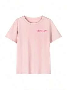 Camiseta de manga corta para mujer, estilo retro americano vintage, con estampado de bloques de color y rayas, suave, cómoda, holgada, informal, ideal para reuniones de fin de semana en verano, cafeterías, paseos por la ciudad y desplazamientos diarios, color rosa. - Rosa - Ver 3