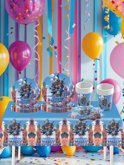Disney This Complete Zootopia Themed Disposable Tableware Set Features Full‑Scene City‑View Character Printing, Bringing Immersive Thematic Atmosphere For Your Party Events. The Set Includes Paper Plates, Paper Cups And Printed Tablecloth