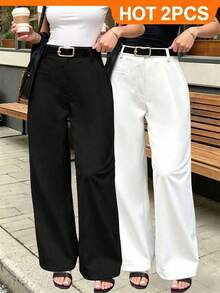 Pantalones de traje casuales de unicolor para mujer - Blanco y Negro - Ver 8