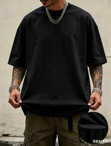 Oversized Boxy Cut Short Sleeve Jersey T Shirt Casual Crop Fit Streetwear Modern Minimalist All Season Essential Top-Comfortable Retro Cotton T-Shirt- - 黑色1 - 查看 3