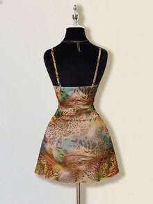 Vestido mini plisado con estampado de hoja de arce vintage para mujer, adecuado para vacaciones de verano y ropa de vuelta al colegio - Multicolor 4 - Ver 2