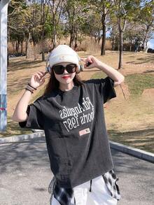 Summer Pure Cotton Women's Casual 100-Piece Fashion Crew Neck Short-Sleeved T-Shirt Top - Black - View 5