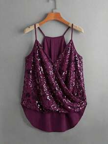 Top de tirantes finos sin mangas con envolvente cruzado y lentejuelas, moda de verano - Morado - Ver 1