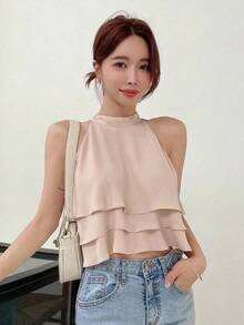 Blusa sin mangas de vestir informal y sencilla para mujeres, para salir - Albaricoque 2 - Ver 4