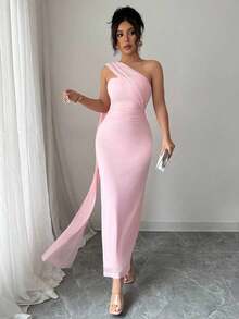 Vestido strapless y sin espalda elegante para mujer, uso para fiestas, ajustado a la cintura, para primavera y verano - Rosa - Ver 4