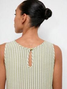 Vestido casual de vacaciones con diseño de volantes escalonados en verde jade, vestido cómodo con cuello redondo, división horizontal, parches y fruncidos, atuendo bohemio de playa, elegante vestido de estilo occidental para vacaciones de muje - Verde 2 - Ver 6