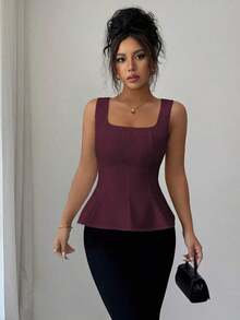 Blusa elegante de cuello cuadrado sin mangas para mujer, adecuada para la oficina, el transporte, el té de la tarde, las fiestas, las vacaciones y ocasiones casuales - Granada - Ver 6