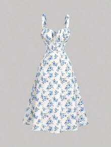 MOD Vestido de tirantes con estampado floral con cordón delantero - Verde pastel - Ver 10