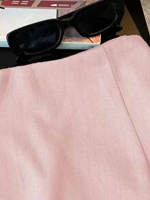 Pantalones cortos/falda/culotte/shorts de mujer de tela suave y texturizada de cintura alta con abertura, de estilo casual y versátil para ir y venir, primavera/otoño - Rosa Pálido - Ver 4