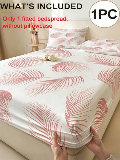 1pc Tropical Palm Leaf Print Bedding Set (Bed Sheet And Pillowcase, Excluding Filler), Featuring Pink Tropical Leaf Pattern Mattress Protector, Soft And Comfortable 100% Polyester Fabric, Suitable For Bedroom Or Guest Room, Modern Minimalist Washable Home Bedding