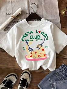 Camiseta con estampado de patrón de corazones tipo espagueti, camiseta de manga corta casual de moda para niñas, adecuada para primavera y verano, ropa para niñas para actividades al aire libre - Blanco - Ver 7