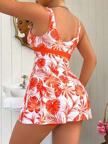 Swim Lushoire Conjunto de falda y shorts de baño de verano para mujer con estampado tropical de plantas para vacaciones en la playa - Blanco - Ver 8