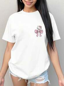 New Women's Officially Licensed Spring/Summer Printed T-Shirt, A Versatile Casual Loungewear Piece With A Round Neck And A Simple Yet Elegant Design. Women's Round Neck T-Shirt, Comfortable And Relaxed - High Quality - 白色 - 查看 7