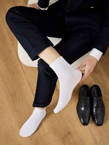 1/3 Pairs Classic Business Men's Mid-Calf Socks, Black/White/Gray, Comfortable & Skin-Friendly, Versatile For All Seasons - Multicolor - View 8