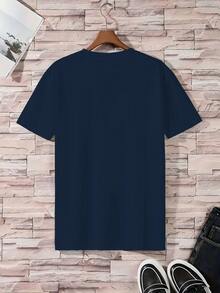 Herren Große Größen Pyjama Set | Rundhals Kurzarm Top und Elastischer Bund Lässig Shorts 2-teiliges Set | Polyester Strickstoff weich und atmungsaktiv, locker geschnitten | Hai Strand Muster Lässig Design - marineblau - Übersicht 3