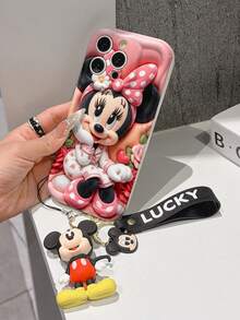 Disney Minnie Mouse Phone Case With Minnie Charm And Minnie Lanyard - Cute Minnie Protective Case With Floral Pajamas And Pink Rose Background Design, Equipped With Delicate Minnie Decorative Lanyard And Beaded Bracelet For Easy Carrying, Compatible With IPhone 17, 16, 15, 14, 13, 12, 11 Pro Series, Ideal For Birthdays, Holidays, Anniversaries, Graduation Gifts, Or Any Special Occasion To Surprise Family, Friends, Classmates, And Loved Ones. - trắng - Xem 4