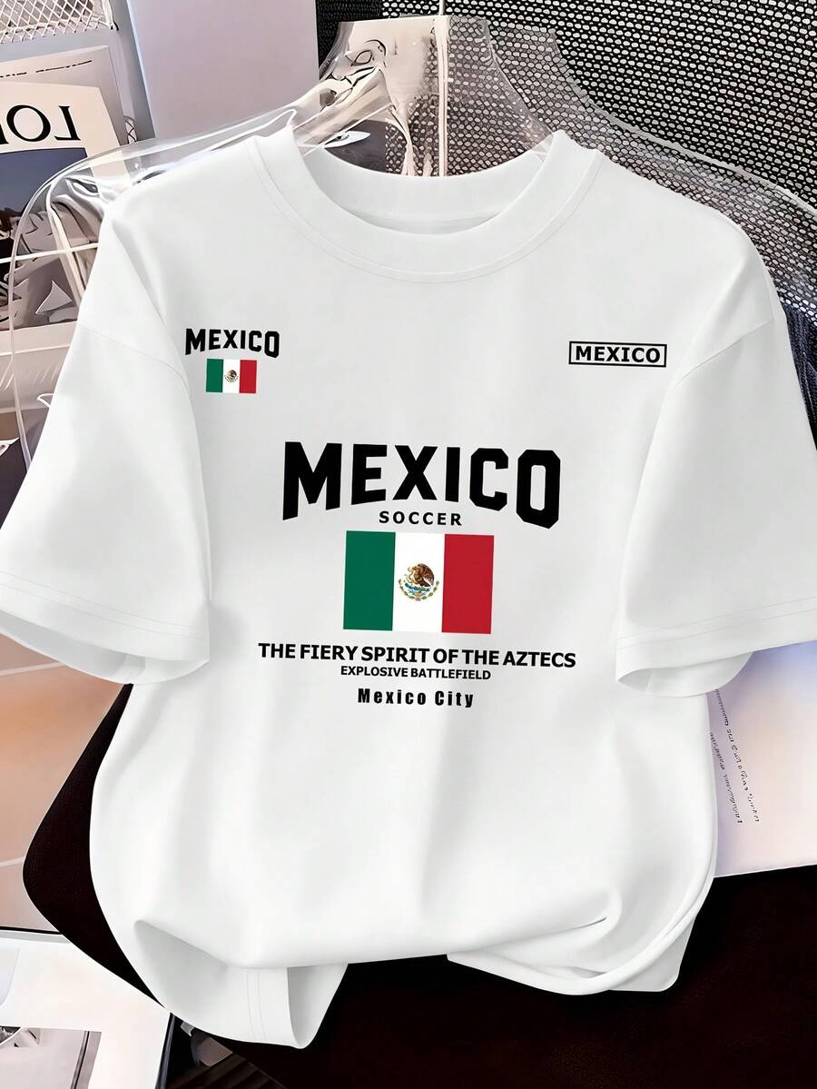 Camiseta de Mujer de Algodón Puro, Diseño Especial Copa Mundial - Fútbol de México - Camisetas de Imitación de Algodón para Mujer - Blanco - Ver 1