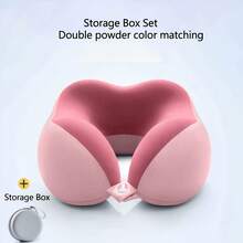 NewErgonomic U-Shaped Neck Pillow With Storage Bag - Memory Foam Travel Pillow With Slow Rebound Technology, Machine Washable Cover, Lightweight & Portable For Airplane, Office, Home - For Neck & Head, Ideal For Napping, Reading, Videos - Available In - 灰色和白色配色 - 查看 9