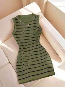 Vestido de mujer de cuello redondo ajustado sin mangas con estampado de rayas, primavera/verano - Multicolor 9 - Ver 1