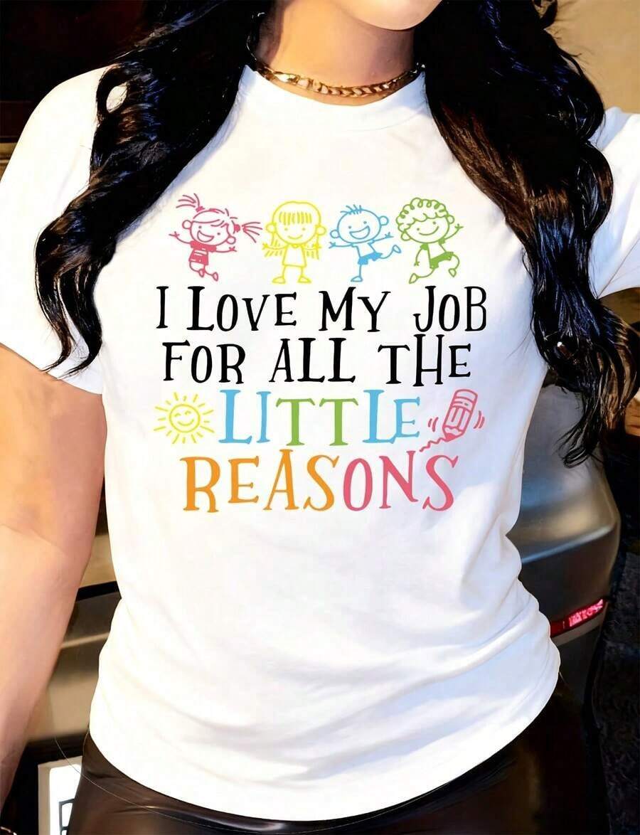 1 Women's T-Shirt With Colorful Seasonal Icons And Vibrant Patterns And Text, Casual Style, Round Neck, Short Sleeve, Perfect As A Birthday Gift, Suitable For Wearing In All Seasons And In Everyday Outdoor Life, 180g, 100% Cotton. - 白色 - 查看 1