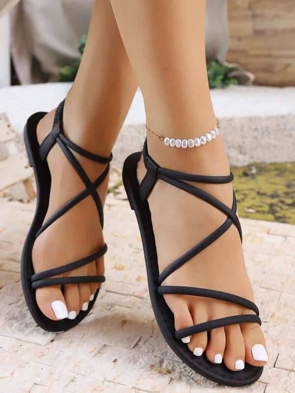2026 Neue Damen Mode Flache Elastikband Bequeme Sandalen