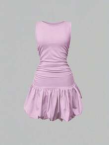 Vestido corto negro de cuello redondo y sin mangas elegante para mujer , adecuado para usar en capas como ropa formal, perfecto para salidas, fiestas y citas en primavera - Púrpura malva - Ver 3