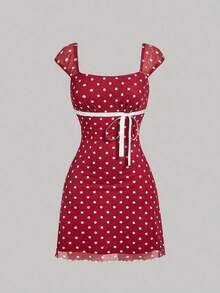 Vestido de mujer vintage con lazo y plisado de malla - Burdeos - Ver 1