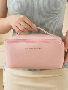 Bolsa de cosméticos impermeable de gran capacidad, es un organizador de cosméticos portátil para viajes con asas y compartimentos. Es adecuado para almacenar cosméticos, artículos de tocador, productos de cuidado de la piel y artículos de cuidado personal. La bolsa de aseo portátil de parte superior plana es perfecta para llevar productos de cuidado de la piel, brochas y artículos esenciales de viaje. Ideal para equipaje de mano, maletas o encimeras de baño. Un imprescindible para volver al colegio, es un regalo práctico para fiestas para mujeres - Multicolor - Ver 6
