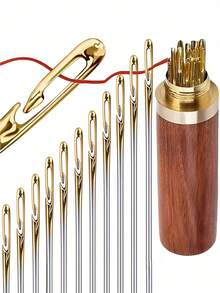 12pcs/Set + Wooden Storage Box Stainless Steel Easy-Threading Side-Eyed Sewing Needles, Suitable For Elderly Handcraft Sewing, Upholstery Tools, DIY Home Craft Supplies - Sewing Needle - View 4