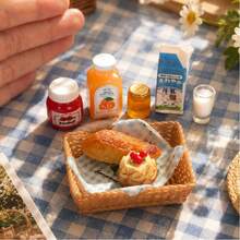 Bộ đồ chơi nhà búp bê thu nhỏ dùng cho dã ngoại, giỏ nhỏ đựng bánh mì, chai sữa, lọ đựng đồ, v.v. Mô hình thu nhỏ tỷ lệ 1:12 dùng làm đạo cụ chụp ảnh. - Bộ 8 món - Xem 5