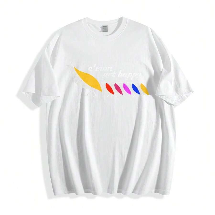 C'Mon Get Happy, camiseta unisex de algodón puro con estampado retro, estilo casual, holgada y de cuello redondo. - Blanco - Ver 1