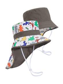 1 buah Topi Ember Bolak-balik Motif Dinosaurus untuk Anak-anak, Topi Pelindung Matahari untuk Pemakaian Sehari-hari Unisex untuk Anak Laki-laki & Perempuan - MultiWarna - View 5