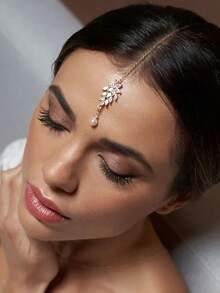 1 chiếc kẹp tóc cài trán đính ngọc trai hình lá và đá Zirconia màu vàng, thích hợp cho cô dâu, phù dâu, dự tiệc cưới, dạ hội, ngày Valentine. - Bạc - Xem 1