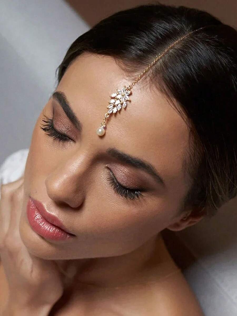 1 chiếc kẹp tóc cài trán đính ngọc trai hình lá và đá Zirconia màu vàng, thích hợp cho cô dâu, phù dâu, dự tiệc cưới, dạ hội, ngày Valentine. - Bạc - Xem 1