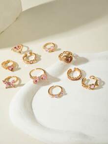 imoli 10pcs/Set Fashion Creative Geometric Bow Heart Rhinestone Knuckle Rings Set, Suitable For Women Stacking, Party Jewelry - Multicolor - View 5