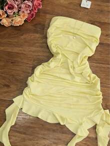 Elegante vestido ajustado de color vino tinto con cuello halter, con diseño asimétrico y fluido, perfecto para fiestas, vacaciones en la playa, festivales de música, salidas y citas, vestido ajustado de verano para mujer, vestido de fiesta para mujer - amarillo ganso - Ver 3