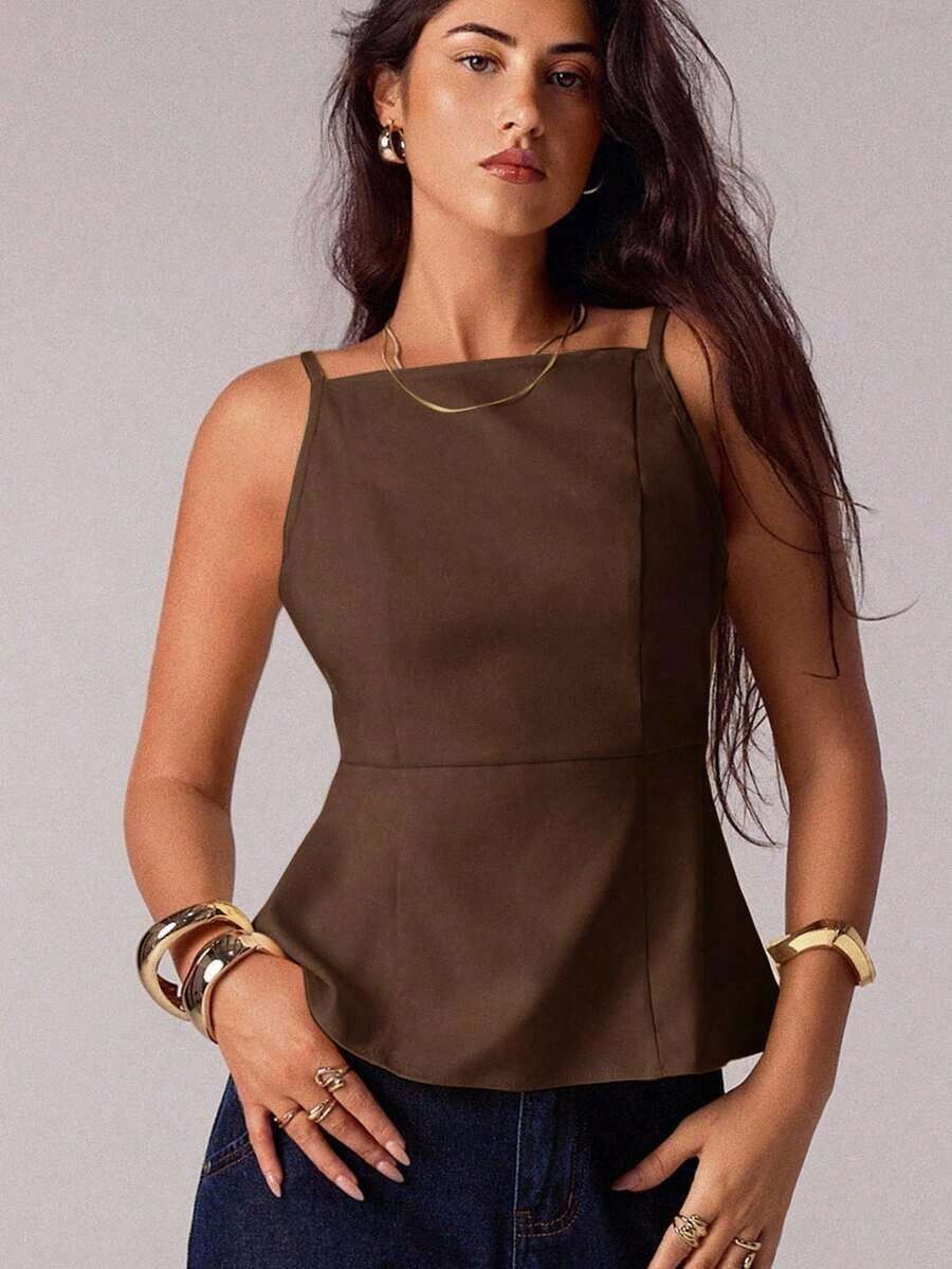Parte superior sin mangas para mujer, adecuada para primavera y verano, con estilos románticos/de graduación/formales/de cumpleaños/de los 90/casuales de negocios/elegantes/de vestir occidental/para salir/de moda/casuales/Y2K/de club/de oficina/de cóctel/vintage/de festival rave/divertidos/elegantes/de dinero antiguo/de ropa urbana/de vacaciones/de conciertos de country/de trabajo/modestos/de vacaciones de primavera/de conciertos/de chica mala/básicos/de graduación - Marrón - Ver 1