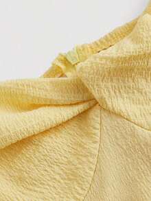 MOD Vestido de verano elegante de mujer de unicolor con mangas abullonadas y cintura ceñida - Amarillo - Ver 3