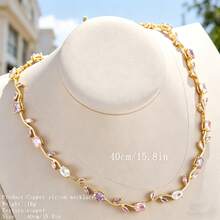 1pc Multi-Color Zirconia Leaf Necklace, Luxury Niche Choker Necklace, Suitable For Daily Wear, Party, Banquet - Necklace - View 3