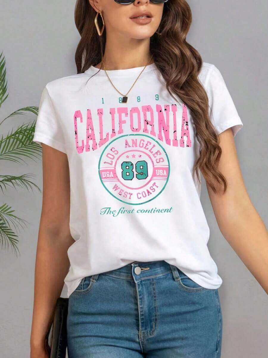1 Piece Of Fashionable Casual Clothing For Men And Women. Women's Fashionable T-Shirt With Artistic Letter Patterns, Casual Round Neck Top For Women, Perfect For Everyday Summer Wear. Versatile, Easy To Match, For Daily Wear, Street Style, Vacation Wear, Weekend Wear. - 白色 - 查看 1