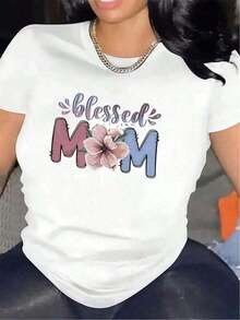 Altamente recomendado [S-7XL] Nueva Camiseta de Algodón para Mamá |    Diseño con estampado floral, ideal para la sala de estar en casa, tela cómoda y duradera, ropa casual elegante, regalo perfecto para el Día de la Madre, material ligero y transpirable, adecuado para uso diario y ocasiones especiales. El mejor regalo para mamá en el Día de la Madre. Fácil de combinar. - Blanco - Ver 6