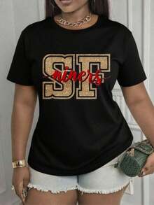 Camisetas Casuales Premium Unisex Bonitas, Camiseta de Fan del Equipo de Fútbol Americano San Francisco Niners, Camiseta Casual de Manga Corta para Mujer, Estilo Jersey Deportivo con Gráficos para el Día del Partido y Uso Diario, 220g - Negro - Ver 2