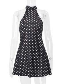 Nueva colección otoño vestido estampado de mujer con espalda al descubierto y cintura marcada estilo elegante sofisticado sensual moda premium  europea - Negro - Ver 3