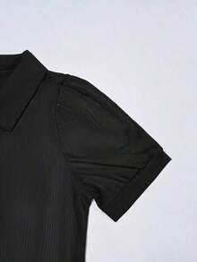 Camiseta casual romántica de unicolor y elegante estilo de ciudad para mujeres - Negro - Ver 4