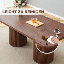 Modern Oval Dining Table With Fluted Central Leg, High Quality MDF Top With Wood Look, In Wabi-Sabi And Mid-Century Style For The Kitchen. - Khaki - View 8