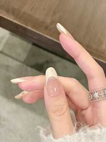 24片装法式杏仁形海洋主题优雅3D盛开花朵美甲贴纸，全覆盖假指甲，附赠1瓶果冻胶和1个指甲锉，增添浪漫气息，让您看起来甜美可人，适合日常约会。 - 彩色 - 查看 3