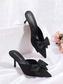 Dream Pairs Women's Pointed Toe High Heel Mules With Double Bow Detail - Black - View 3