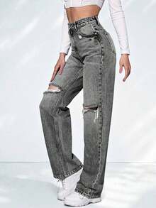 ICON Jeans desgarro de talle alto - Gris Claro - Ver 6